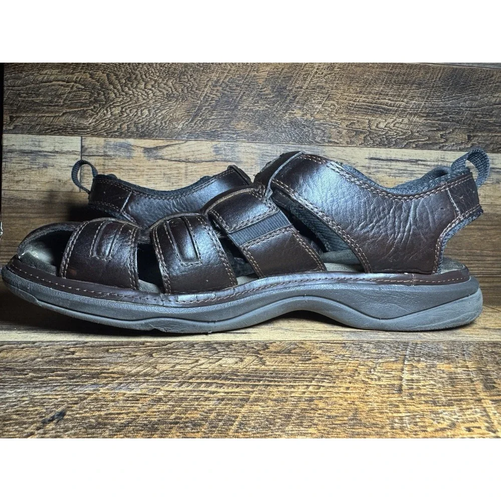 Clarks Fisherman Sandals 12 Dark Brown Leather Caged Closed Toe Casual Mens